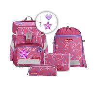 Step by Step Schulranzen-Set Space „Star Stella“ 5-teilig, lila-rosa, Stern-Design, ergonomischer Tornister mit Reflektoren, höhenverstellbar mit Hüftgurt für Mädchen ab der 1. Klasse, 20L