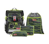 Step by Step Schulranzen-Set SPACE „Wild Cat Chiko“ 5-teilig, schwarz-gelb, Dschungel-Design, ergonomischer Tornister, Reflektoren, höhenverstellbar, Hüftgurt für Jungen 1. Klasse, 20L