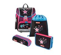 Step by Step Schulranzen-Set Touch 2 „Popstar“ 4-teilig, rosa-schwarz, Sterne-Design, ergonomischer Tornister mit Reflektoren, höhenverstellbar für Mädchen 1. Klasse, 21L