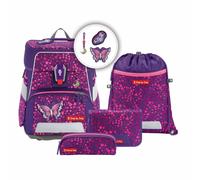 Step by Step Schulranzen-Set Space Shine Butterfly Night Ina, 5-teilig, lila, ergonomischer Tornister mit Reflektoren, höhenverstellbar mit Hüftgurt, ab der 1. bis 4. Klasse, 20l