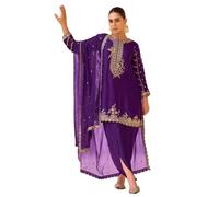STEP N SHOP.COM Indische Frauen Organza Seide Party Wear Dhoti Style Anzug 11385, Violett (2), X-Large