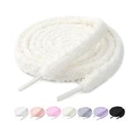 Stepace 2 Paar Flach Plüsch Schnürsenkel, 10mm Breit, Dicke Flauschige Schnürsenkel schuhbänder Ersatz für Turnschuhe, Freizeitschuhe, Stiefel Creme 160