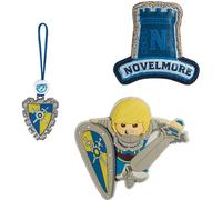 Step by Step Magic MAGS Playmobil „Novelmore Arwynn“, 3-teilig, 2 Magnet-Applikationen und 1 Anhänger, passend zum Schulranzen oder Vorschulrucksack, blau-grau-gelb, Ritter-Design
