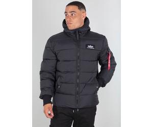 Steppjacke ALPHA INDUSTRIES "Hooded Puffer Alpha FD", Herren, Gr. XL, schwarz, Web, Obermaterial: 100% Nylon, unifarben, regular fit normal, ohne Ausschnitt, Rippbündchen, Jacken Steppjacke, Kunstfase