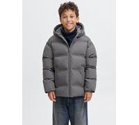 Steppjacke JACK & JONES JUNIOR "JJESOHO PUFFER HOOD SN JNR", Jungen, Gr. 140, grau (castlerock), Web, Obermaterial: 100% Polyester, unifarben, regular fit normal, Jacken Steppjacke (55620142-140) cast