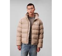 Steppjacke CALVIN KLEIN JEANS "LS NYLON MONOGRAM PUFFER JKT", Herren, Gr. L, grün (vintage khaki), Web, Obermaterial: 100% Polyamid, unifarben, regular fit normal, Rundhals, eingesetzt gerader Abschlu