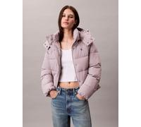 Steppjacke CALVIN KLEIN JEANS "MATTE MONOLOGO MW SHORT PUFFER", Damen, Gr. L (42), gull gray, Web, Obermaterial: 100% Polyester, unifarben, regular fit normal, Rundhals, eingesetzt gerader Abschluss,