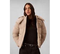 Steppjacke CALVIN KLEIN JEANS "MATTE MONOLOGO SHORT PUFFER", Damen, Gr. XXL, beige (crockery), Web, Obermaterial: 100% Polyester. Futter: 100% Polyester. Füllung: 100% Polyester, unifarben, regular fi