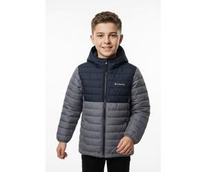 Steppjacke COLUMBIA "Powder Lite II Hooded Jacket", Jungen, Gr. XL (164/170), schwarz (city grau, schwarz), Web, Obermaterial: 100% Polyester. Wattierung: 100% Polyester, normal, hoch geschlossener Au