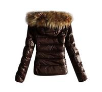 Steppjacke Damen Leicht, Daunenjacke - Glänzende Winterjacke Daunenmante Puffer Jacke Pufferjacke Gesteppter Parka Dicke Outdoor Jacken mit Fellkapuze wintermantel kurz Lederjacke Schwarz,S
