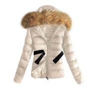 Steppjacke Damen Leicht, Daunenjacke - Glänzende Winterjacke Daunenmante Puffer Jacke Pufferjacke Gesteppter Parka Dicke Outdoor Jacken mit Fellkapuze wintermantel kurz Lederjacke Schwarz,XL