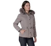 Steppjacke für Damen in Beige, Stehkragen, abnehmbare Kapuze mit Reißverschluss und abnehmbaren Felldetails, einfarbiges Futter und gerippte Bündchen., Beige, XS