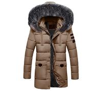 Steppjacke Herren Winterjacke Kapuze Winddichte Jacke Fleece Herrenjacke Männer Warm Jacke Daunenjacken Windjacke Daunenjacken für Herren Outdoorjacke Sportjacke Khaki XXL