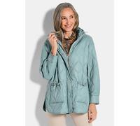Steppjacke GOLDNER "Kurzgröße Steppjacke im Overshirt-Look", Damen, Gr. 19, grün (graugrün), Obermaterial: 100% Polyamid PA., weit, Jacken Steppjacke, Bänder an der Innseite der Knopfleiste (43375162-