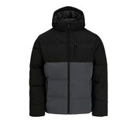 Steppjacke JACK & JONES "JJEBECKS PUFFER SN", Herren, Gr. M, schwarz-weiß (asphalt detail:schwarz blocking), Web, Obermaterial: 100% Polyester, unifarben, regular fit normal, Bündchen, Jacken Steppjac