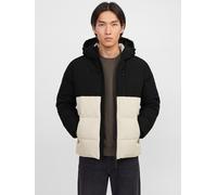 Steppjacke JACK & JONES "JJEBECKS PUFFER SN", Herren, Gr. XXL, schwarz-weiß (moonbeam detail:schwarz blocking), Web, Obermaterial: 100% Polyester, unifarben, regular fit normal, Bündchen, Jacken Stepp