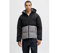 Steppjacke JACK & JONES "JJEOWEN PUFFER SN", Herren, Gr. XS, schwarz (castlerock detail:schwarz blocking), Web, Obermaterial: 100% Polyester, regular fit, Rippbündchen, Jacken Steppjacke (37570555-XS)