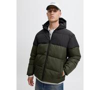 Steppjacke JACK & JONES "JJMAZE PUFFER HOOD", Herren, Gr. L, rosin detail:schwarz blocking, Web, Obermaterial: 100% Polyester, colorblocking, regular fit, Jacken Steppjacke (22112614-L)