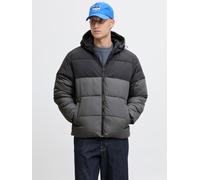 Steppjacke JACK & JONES "JJMAZE PUFFER HOOD", Herren, Gr. XS, castlerock detail:asphalt blocking, Web, Obermaterial: 100% Polyester, colorblocking, regular fit, Jacken Steppjacke (97353645-XS) castler