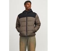 Steppjacke JACK & JONES "JJMOON HOOD PUFFER", Herren, Gr. S, braun (canteen detail:blocking), Web, Obermaterial: 100% Polyester, colorblocking, normal, elastischer Bund, Jacken Steppjacke (19663742-S)