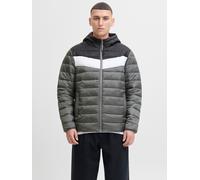 Steppjacke JACK & JONES "JJWEST LIGHT PUFFER HOOD", Herren, Gr. M, weiß (castlerock detail:weiß, schwarz blocking), Web, Obermaterial: 100% Nylon, colorblocking, Jacken (66184658-M) castlerock detail: