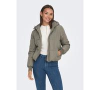 Steppjacke JDY "JDYNEWERICA LIFE SHORT HOOD JKT OTW NOOS", Damen, Gr. L, silber (vetiver detail:silber zipper), Web, Obermaterial: 100% Polyester, unifarben, Jacken Steppjacke (10038028-L)