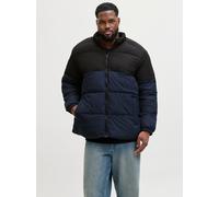 Steppjacke "JJMAZE PUFFER COLLAR PLS", Herren, Gr. 5XL, sky captain detail:schwarz blocking, Web, Obermaterial: 100% Polyester, JACK & JONES PLUSSIZE, colorblocking, regular fit, Jacken Steppjacke (62