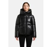 khujo Damen Winterjacke warme Kunstlederjacke mit seitlichen Gehschlitzen Aurora Black Gr. L