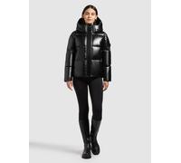 Steppjacke KHUJO "DEVINA3 SHINY", Damen, Gr. M, schwarz, Web, 100% Polyester, glänzend, loose fit hüftlang, eingesetzt elastischer Bund mit Windstopper, Jacken Steppjacke (77151039-M) schwarz