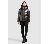 Steppjacke KHUJO "DEVINA3 SHINY", Damen, Gr. XXL, silber (diamond grau), Web, 100% Polyester, glänzend, loose fit hüftlang, eingesetzt elastischer Bund mit Windstopper, Jacken Steppjacke (86895020-XXL