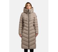 Steppjacke KHUJO "Stoane2", Damen, Gr. XS (34), hellgrau, Material: 100% Nylon, normal knielang, hoch geschlossener Ausschnitt, elastischer Bund, Jacken Steppjacke, Winterjacke mit Kapuze (39594119-XS