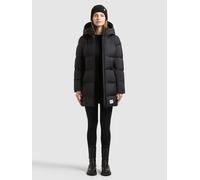 Steppjacke KHUJO "TANARE5", Damen, Gr. M, schwarz (steel depth grau), Web, 100% Nylon, unifarben, slim fit hüftlang, ohne Ausschnitt, eingesetzt elastischer Bund mit Windstopper, Jacken Steppjacke (56