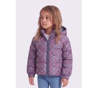 Steppjacke KIDS ONLY "KMGDALIA SHORT PUF AOP JACKET OTW NOOS", Mädchen, Gr. 122, bunt (vintage indigo aop:flower heart), Web, Obermaterial: 100% Polyester, bedruckt, normal, elastischer Bund, Jacken S