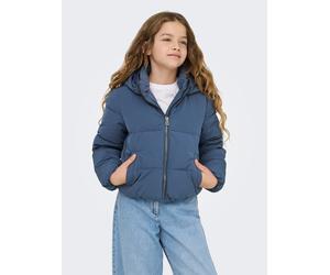 Steppjacke KIDS ONLY "KOGDOLLY SHORT PUFFER JACKET OTW", Mädchen, Gr. 146, blau (vintage indigo), Web, Obermaterial: 60% Polyester, 40% Nylon, unifarben, normal hüftlang, Jacken Steppjacke, mit abnehm