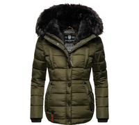 Marikoo Steppjacke »Lotusblüte« hochwertige Winter Jacke mit edler Kunstpelz Kapuze, olivgrün