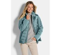 Kurzjacke GOLDNER "Kurzgröße Steppjacke mit Ärmeln aus Softshell", Damen, Gr. 24, grün (graugrün), Obermaterial: 50% Polyamid PA. 47% Polyester PES. 3% Elasthan EL., normal, Jacken Kurzjacke, Mit hera
