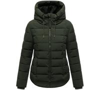 MARIKOO Damen Winterjacke (XS-XXL) - gesteppt, mit Kapuze, hochschließender Kragen - N098 - DarkOlive Größe XL - Gr.XL