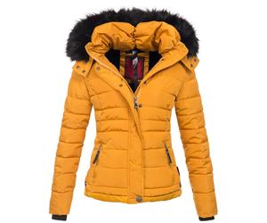 Steppjacke NAVAHOO "Chloe", Damen, Gr. M (38), gelb, Obermaterial: 100% Polyester; Innenseite: 100% Polyester; Futter: 100% Polyester; Fellimitat: 90% Polyacryl, 10% Polyester, Jacken Steppjacke, hoch