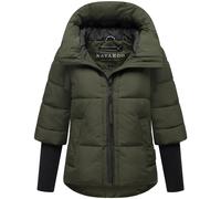Navahoo moderne Damen Winterjacke warme Steppjacke mit Kapuze und Rippstrickärmeln Lotusherz XIV Dark Olive Gr. S