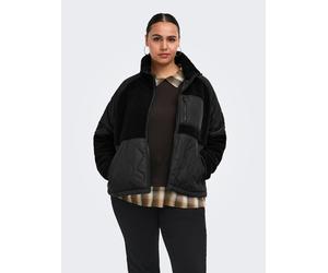 Steppjacke ONLY CARMAKOMA "CAROHIO QUILT MIX FLEECE SHORT OTW", Damen, Gr. S, schwarz, Plüsch;Steppware, Obermaterial: 100% Polyester, unifarben, normal, Jacken Steppjacke, Materialmix: Stepp und Tedd