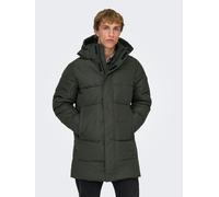 Steppjacke ONLY & SONS "ONSCARL LIFE LONG QUILTED COAT NOOS OTW", Herren, Gr. XXL, grün (peat), Web, Obermaterial: 100% Polyester, unifarben, regular fit, Jacken Steppjacke (72467043-XXL) peat