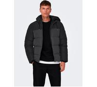 Steppjacke ONLY & SONS "ONSMARLON LIFE HOOD PUFFER JACKET OTW VD", Herren, Gr. XL, grau (grau pinstripe), Web, Obermaterial: 100% Polyester, unifarben, normal, Bündchen, Jacken Steppjacke (89271865-XL