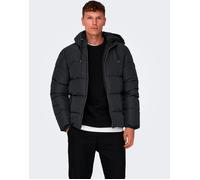 Steppjacke ONLY & SONS "ONSMARLON LIFE HOOD PUFFER JACKET OTW VD", Herren, Gr. XXL, blau (schwarz navy), Web, Obermaterial: 100% Polyester, unifarben, normal, Bündchen, Jacken Steppjacke (77909443-XXL