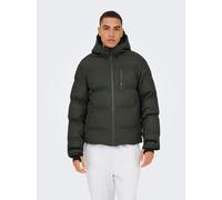 Steppjacke ONLY & SONS "ONSMATHIS PUFFER OTW", Herren, Gr. XXL, dunkelgrau melange, Web, Obermaterial: 100% Polyester, unifarben, Bündchen, Jacken Steppjacke (93804839-XXL)