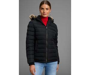 Steppjacke POLARINO, Damen, Gr. 38, schwarz, Web, Obermaterial: 100% Polyester. Futter: 100% Polyester. Wattierung: 100% Polyester, Fellimitat, unifarben, figurbetont hüftlang, Windstopperbündchen, Ja