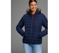Steppjacke POLARINO, Damen, Gr. 42, blau (marine), Web, Obermaterial: 100% Polyester. Futter: 100% Polyester. Wattierung: 100% Polyester, Fellimitat, unifarben, figurbetont hüftlang, Windstopperbündch