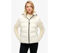 Steppjacke SUPERDRY "CABLE KNIT SLEEVE HYBRID", Damen, Gr. XL, weiß (sanftes weiß), Web, Obermaterial: 100% Polyester, unifarben, slim fit normal, Jacken Steppjacke, Kunstfaser, Strickärmel, slim fit