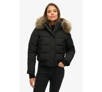 Steppjacke SUPERDRY "EVEREST HOODED BOMBER JKT", Damen, Gr. L, schwarz, Steppware, Obermaterial: 100% Polyester, unifarben, regular fit normal, Jacken Steppjacke, Kunstfaser, slim fit (87159862-L) sch