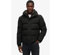 Steppjacke SUPERDRY "Everest Hooded Puffer Jacket", Herren, Gr. M, schwarz (jet schwarz), Web, Obermaterial: 100% Polyester, unifarben, loose fit, Jacken Steppjacke, Loose Fit, aus Baumwolle und Polye