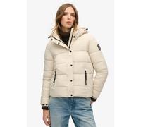 Steppjacke SUPERDRY "FAUX FUR SHORT HOOD PUFFER", Damen, Gr. L, rainy day grau, Web, Obermaterial: 100% Baumwolle, unifarben, elastischer Bund, Jacken Steppjacke (68504028-L) rainy day grau